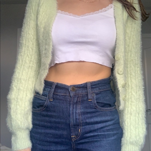 Pale green button up fuzzy cardigan - Picture 2 of 4